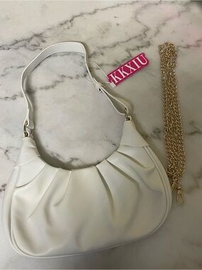 New KKXIU White Gathered Hobo Satchel with Removable Gold Chain